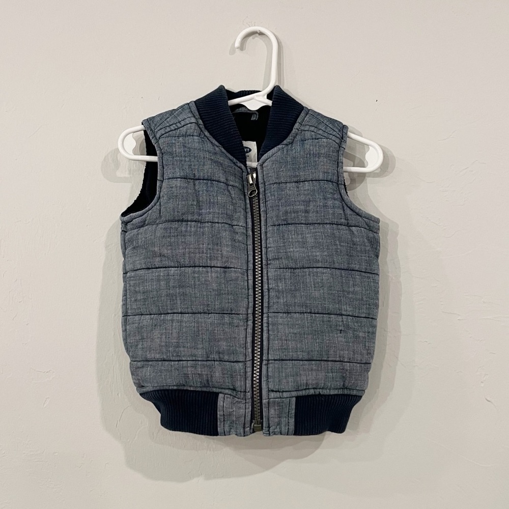 Old Navy Denim Chambray Fleece Winter Vest Jacket Kids Size 12-18 Months